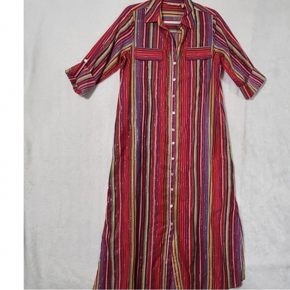 Soft Surroundings Multicolor Striped Long Sleeve Dress